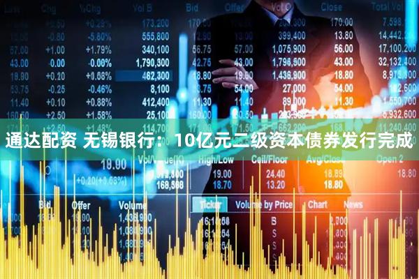 通达配资 无锡银行：10亿元二级资本债券发行完成
