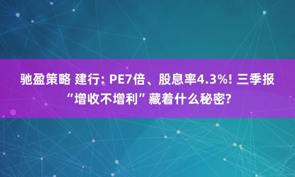 驰盈策略 建行: PE7倍、股息率4.3%! 三季报“增收不增利”藏着什么秘密?